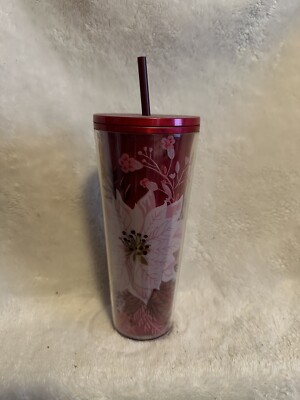 Starbucks Tumbler Holiday Poinsettia Enchanted Forest Pearl 24oz Venti Cold Cup