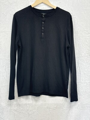 Marc Anthony Mens Black 1/4 Snap Button Shirt Size L Long Sleeve Casual