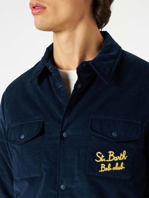 Pre-owned Mc2 Saint Barth Overshirt With Pocket And St. Barth Bob Club Embroidery In Blue