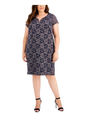 

CONNECTED APPAREL Женское синее платье-футляр с короткими рукавами и пуловером Plus, Синий