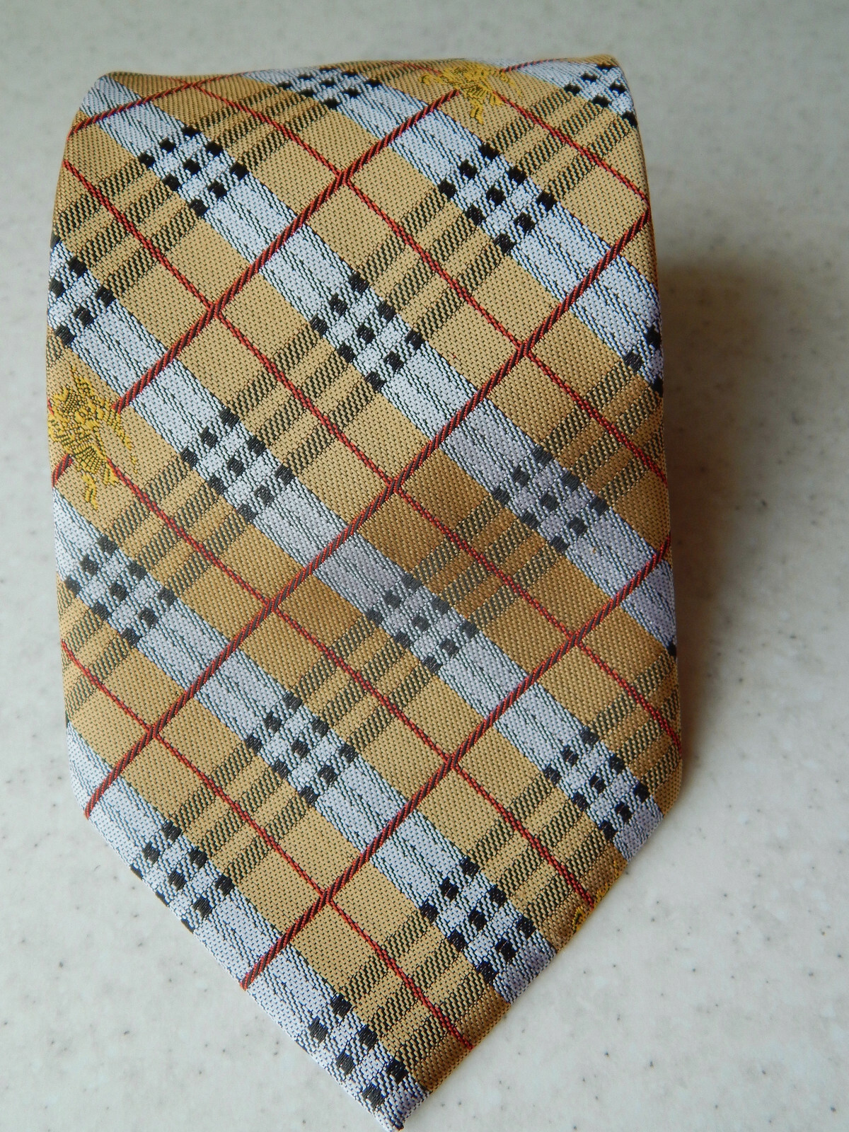 BURBERRYS Plaid Cream  Nova Check Hand Made 100% Silk Tie