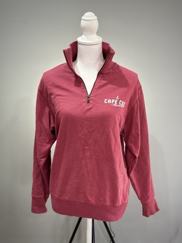 Red Cape Cod Themed 1/4 Zip Collared Sweatshirt Size S EUC
