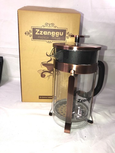Zzanggu French Press Coffee Maker Tea Pot, Heat Retention Double Wall Glass 34oz