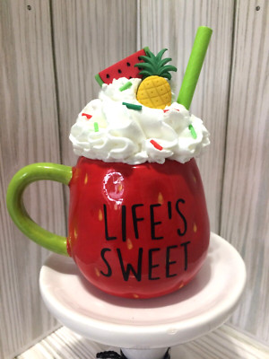 Life's Sweet Strawberry Melon Pineapple Mini Mug Faux Fake Whipped Cream