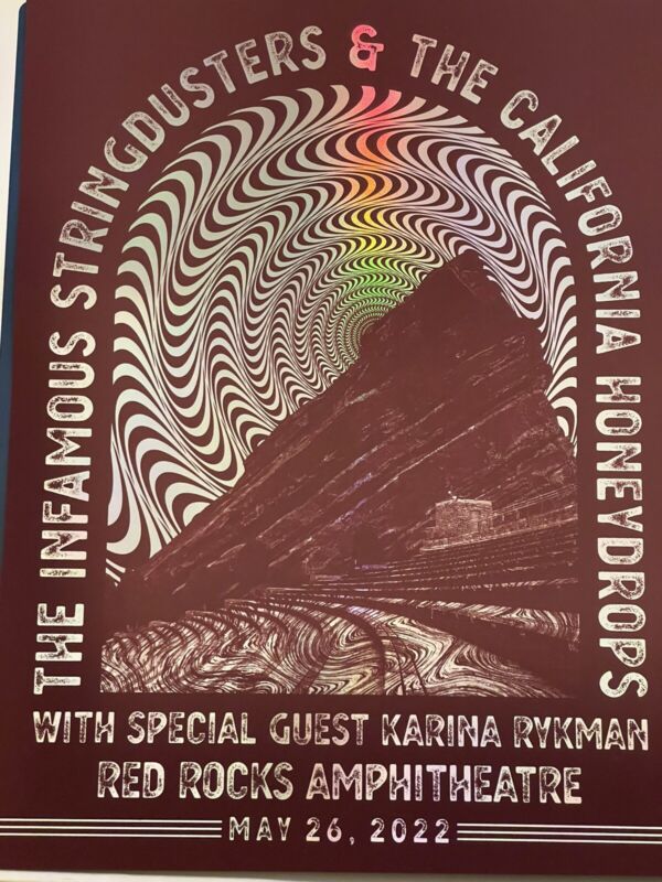 The INFAMOUS STRINGDUSTERS in Concert Show Poster  Foil Denver Co RED ROCKS