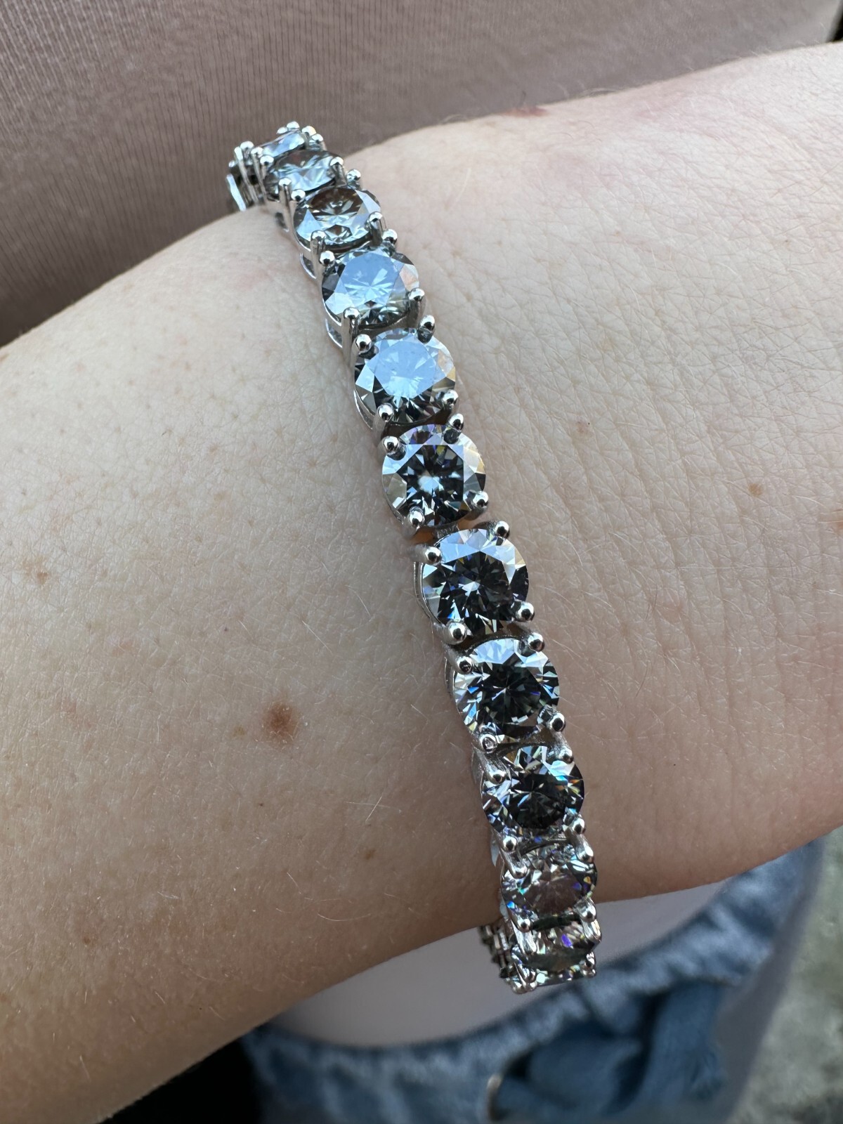 Pre-owned Silver Real Iced Blue Gray Moissanite 5mm Tennis Bracelet 925  Pass Diamond Test