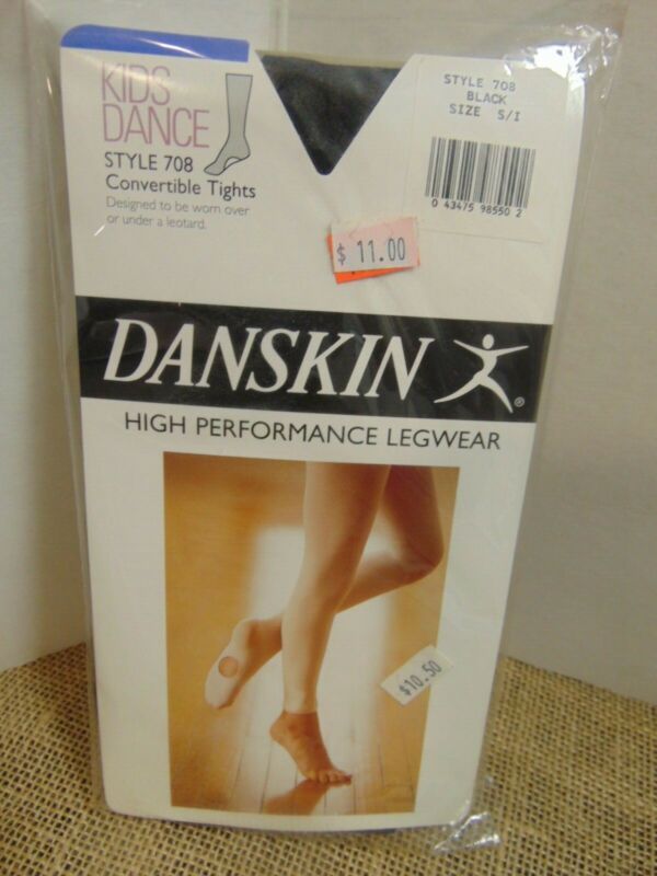 Danskin Kids Convertible Tights Black Style 708 Sz 4-7 High Performance Legwear
