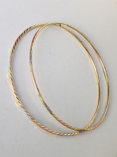 Pre-owned Rosegold Large Big 14k Yellow White Rose Gold Hoop Earrings 2.25 Inches Long