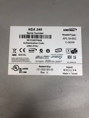SONICWALL NSA 240 NETWORK SECURITY APPLIANCE FIREWALL - NO POWER SUPPLY