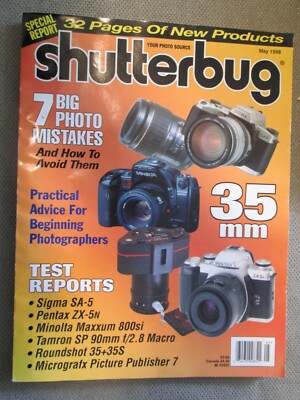 Shutterbug Magazine May 1998 & Big Photo Mistakes Test Reports Photography VTG