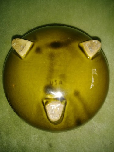 HULL Pottery Avocado Green Drip Glaze Bean Pot Metal Handle 3 Footed