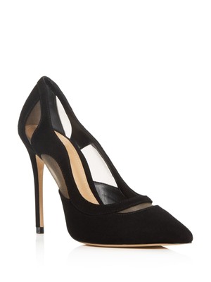 

SCHUTZ Женские черные сетчатые вставки Poliany Toe Stiletto Slip On Leather Pumps, Черный, S0209104670001