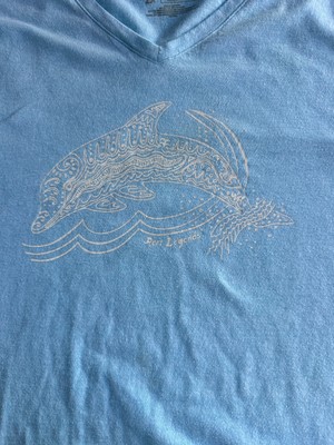 Real Legends Top Plus 2x Blue Celtic Dolphin Waves Tee V-Neck Short Sleeves T-