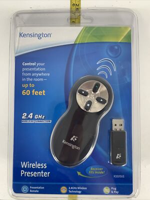 Kensington Wireless Presenter Remote 4 Button Black  Model 33373 2.4 GHz 60 Feet