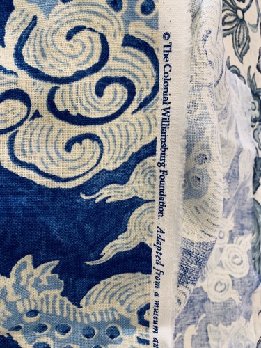 COLONIAL WILLIAMSBURG DRAGON BLUE LINEN FABRIC REMNANT 27”x54”