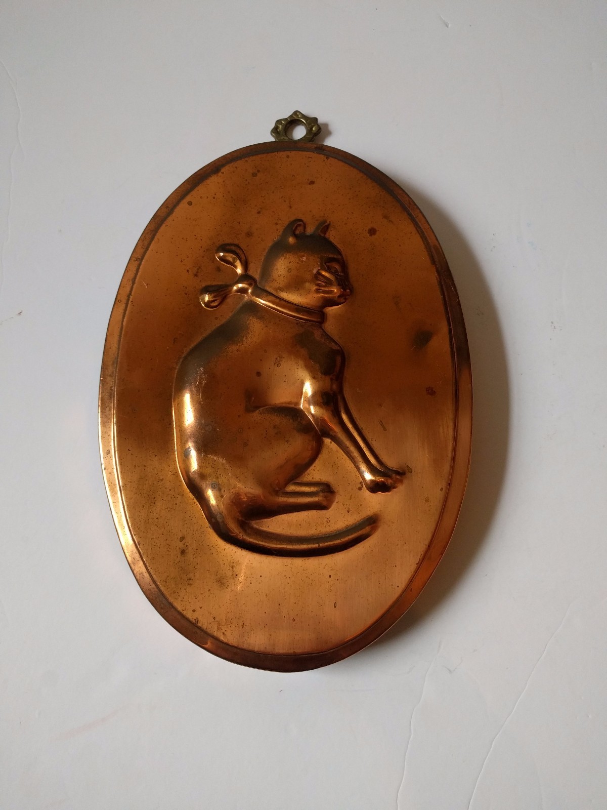 VTG 70s Copper Cat Wall Hanging Portrait Tin ODI Rustic Decor