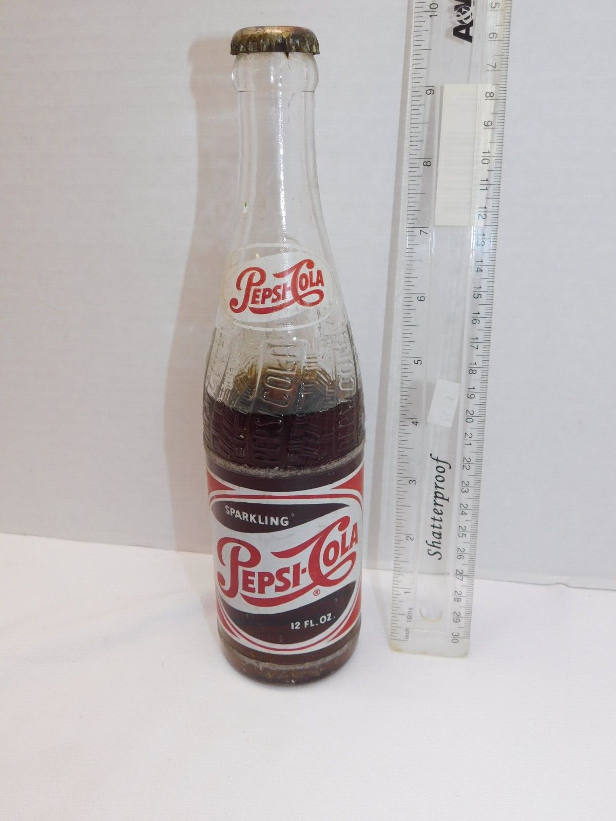 Vintage 1960's Sparkling Pepsi Cola Bottle 12oz Partially Full