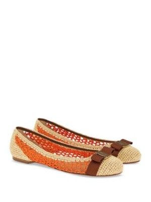 Женские оранжевые слипоны на плоской подошве SALVATORE FERRAGAMO, вязаные крючком, 5 B