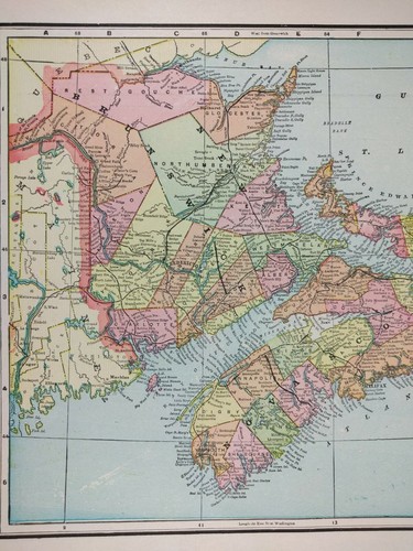 Vintage 1900 NEW BRUNSWICK & NOVA SCOTIA CANADA Map 14