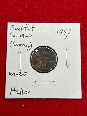 1847 | German States/Frankfurt am Main | 1 Heller | Dark G #22036