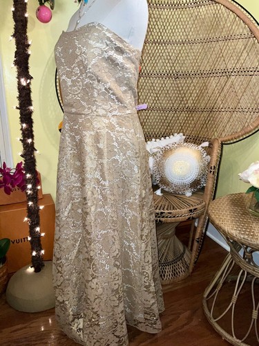 Pre-owned Lilly Pulitzer Aubrianna Strapless Midi Dress Gold Metallic Lace Size 14