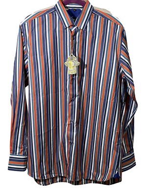VISCONTI Multi-Color Stripe Long Sleeve Button Up Shirt Men's Size L NWT