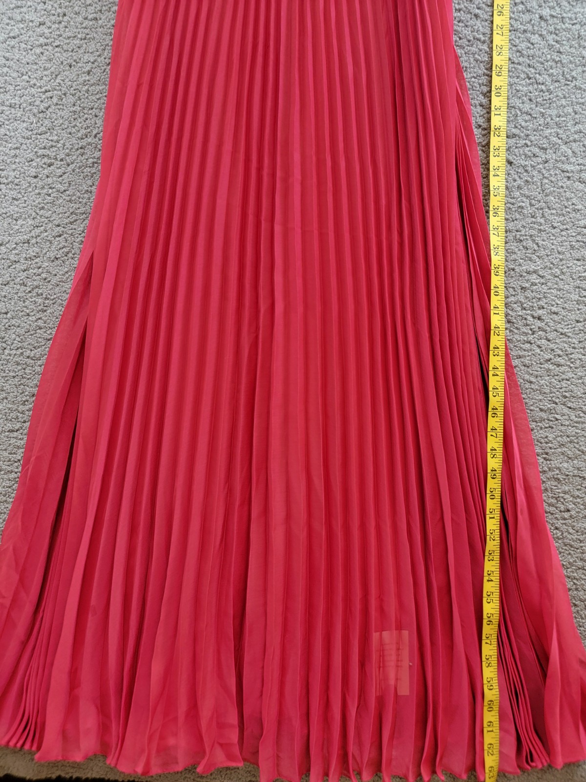 AQUA Pleated Chiffon Gown Women's 12 Red Solid Sweetheart Neck Back Zip Closure - Picture 12 of 18