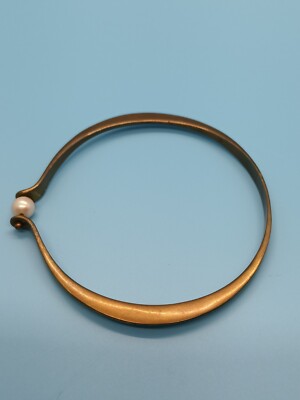 Jack Boyd Studios Brass Kinetic Spinning Pearl Bangle Bracelet MCM Jewelry 