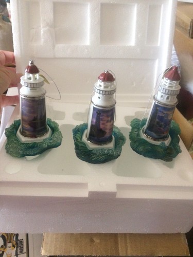 3 Pc Lighthouse Bradford Editions Porcelain Ornaments New In Box