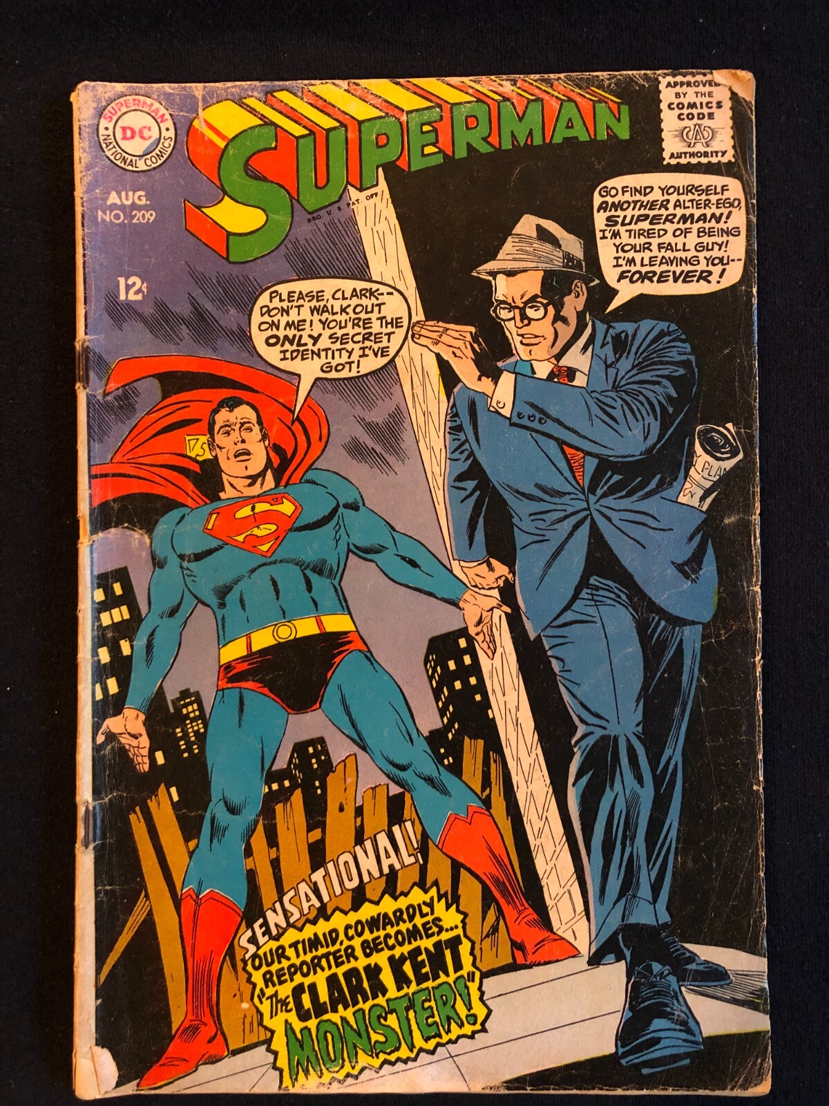 SUPERMAN コミック 1968 Aug #209 .12 Cents DC Comic Book Superman The Clark