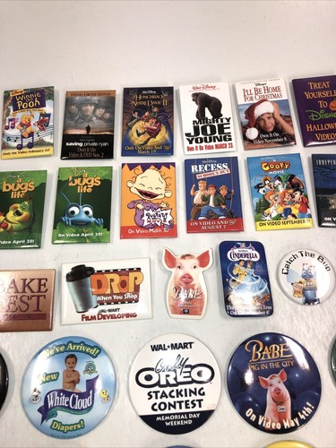 Lot of 55 Walmart Associate Pin Buttons Movie Advertising Disney More 1990s