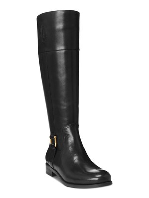 

RALPH LAUREN Женские кожаные ботинки для верховой езды с черным логотипом Bernadine  с круглым носком, Черный, 802755644001