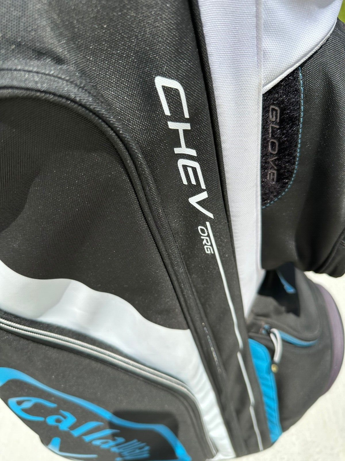 Callaway CHEV ORG 14 Way Golf Cart Carry Bag Black/Blue/White with Rain cover.