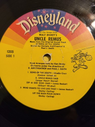 1963 Walt Disney's Uncle Remus Vinyl Record Song Of The South Disneyland Records