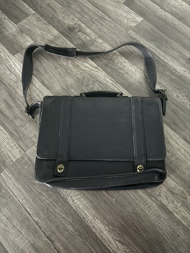 Vintage COACH Essex Black Leather Double-Turnlock Laptop Bag