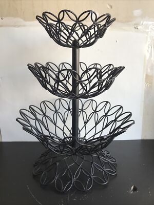 3 Tier Fruit Basket Metal Wire Countertop Vegetable Stand Holder Vintage 20.5  T