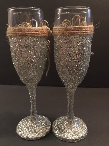 Rustic/ Country Wedding Party Reception Champagne Toasting Glasses Bride &Groom