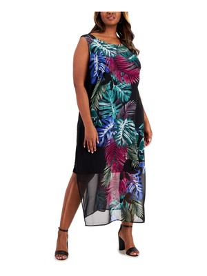 CONNECTED APPAREL Womens Green Back Lined Sleeveless Maxi Shift Dress Plus 24W