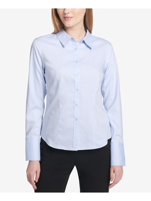 

Женский голубой топ на пуговицах с рукавами-манжетами и воротником CALVIN KLEIN Petites, Light blue