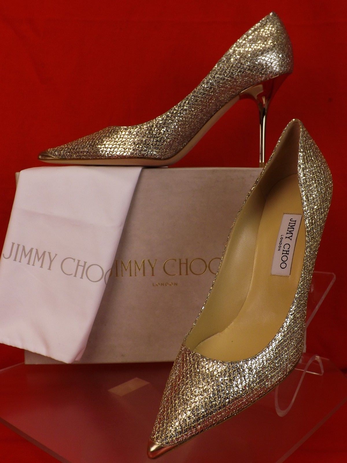 NIB JIMMY CHOO AGNES CHAMPAGNE GLITTER FABRIC POINTY TOE NIB JIMMY CHOO AGNES CHAMPAGNE GLITTER FABRIC POINTY TOE