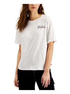 

DICKIES Женская белая футболка с короткими рукавами и круглым вырезом с логотипом для юниоров, Белый