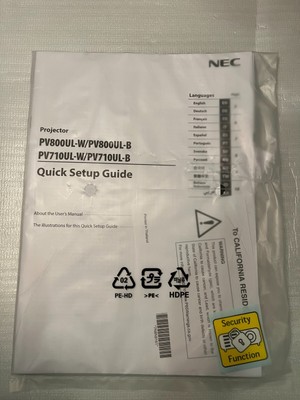 Sharp NEC Projector PV800UL-W, PV800UL-B, PV710UL-W, PV710UL-B Quick Setup Guide