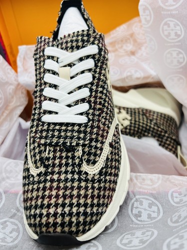 Pre-owned Tory Burch Good Luck Herringbone Trainer Sneakers Us 7.5 $328 In Box