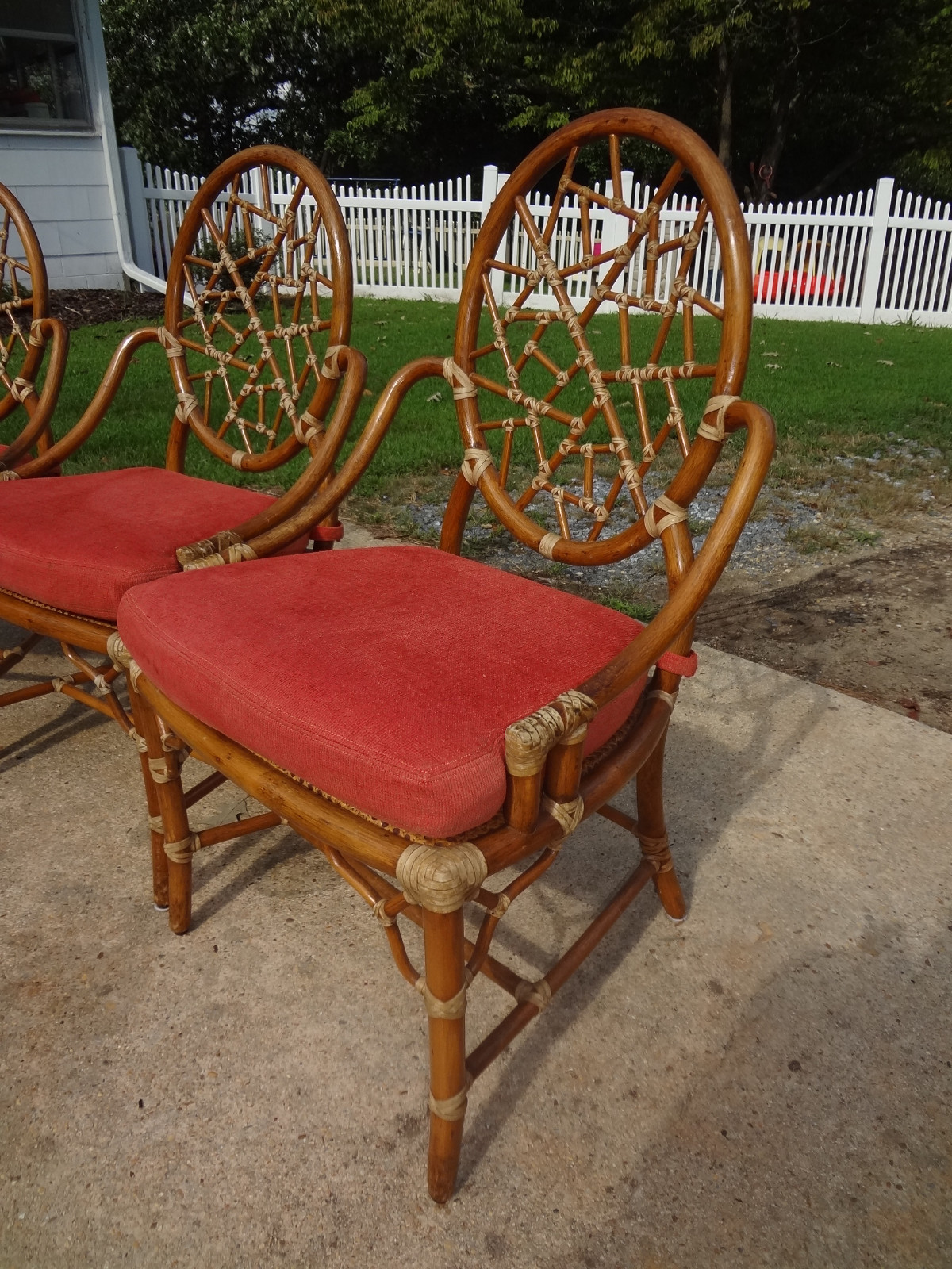 Set of 4 Vintage McGuire Cracked Ice Rattan Bamboo Chairs, All Original, Nice!