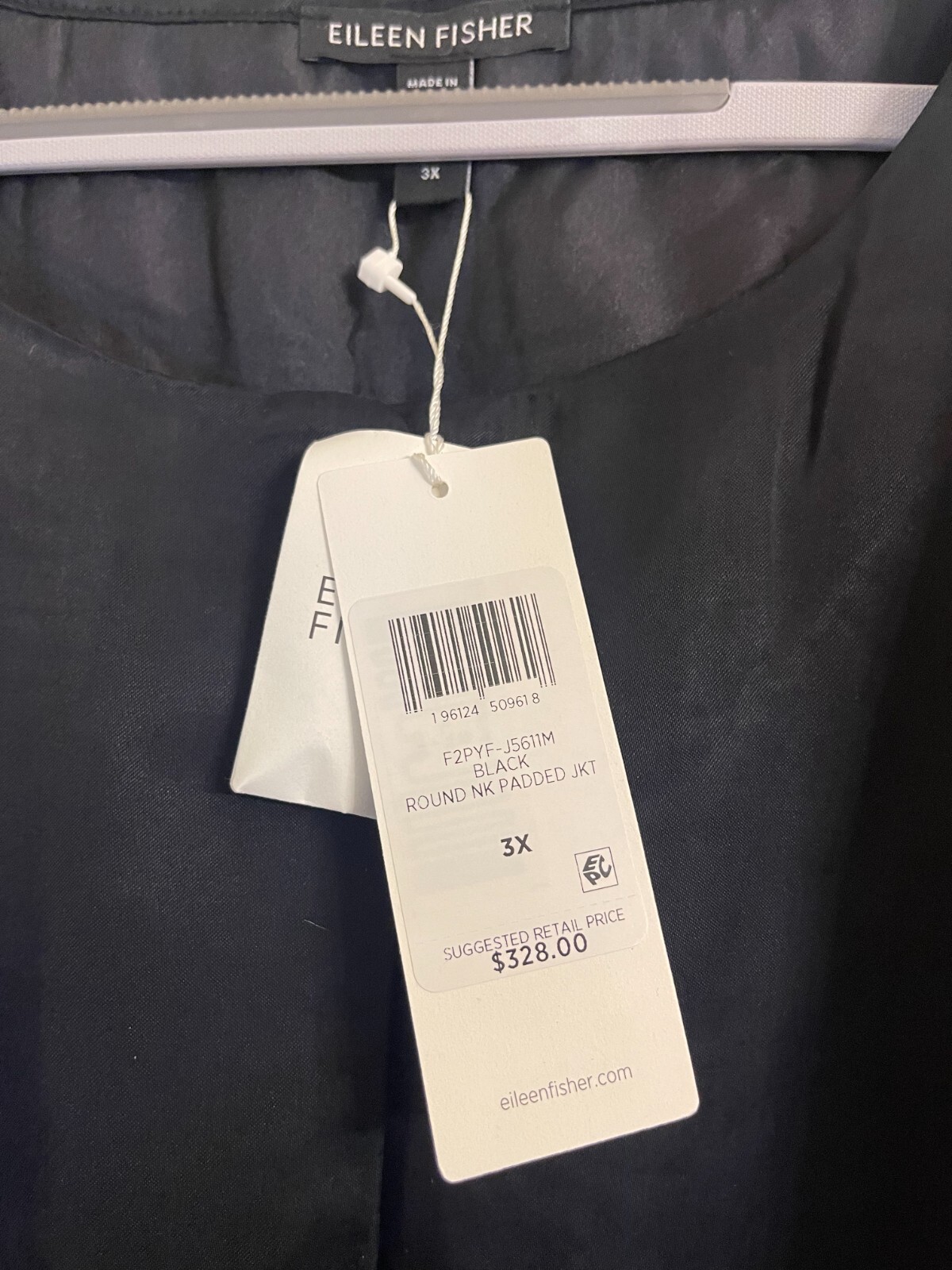 Pre-owned Eileen Fisher $328  Black Round Neck Padded Jacket L Xl 1x 3x 2x