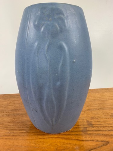Zanesville Art Pottery Matte Vase with Floral Relief 8 1/2