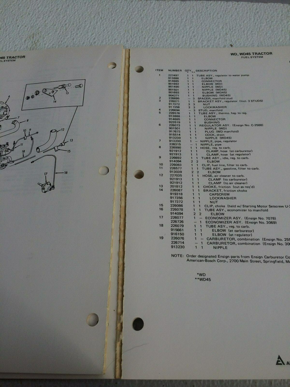 vintage allis chalmers wd,wd 45,d14 tractor service manual and parts catalog