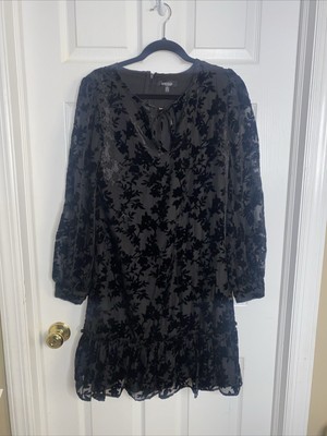 New $118 Kensie Women's Size 12 Aline Velvet Appliqué Sheer Sleeve Dress 1710-a2