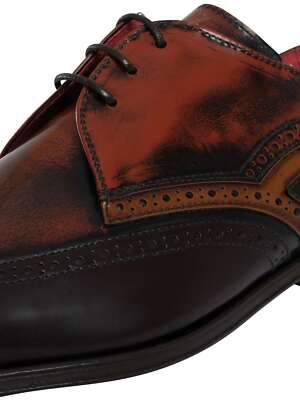 Pre-owned Jeffery West Men's Derby Brogue Leather Shoes, Brown