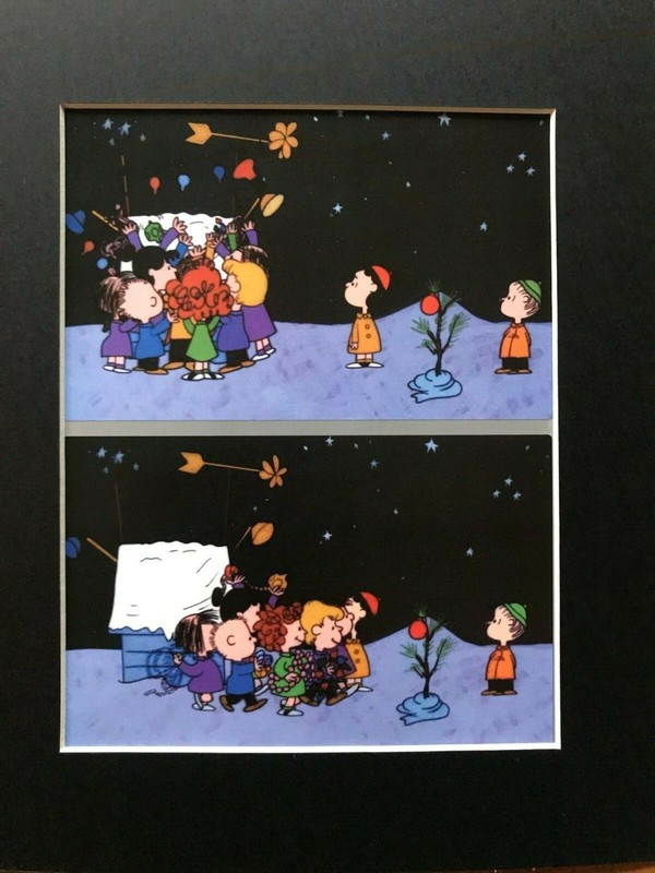 FRIEDA~LINUS & LUCY~DOG HOUSE DECORATION NIGHT~PEANUTS~8 x 10 Mat Print~NEW